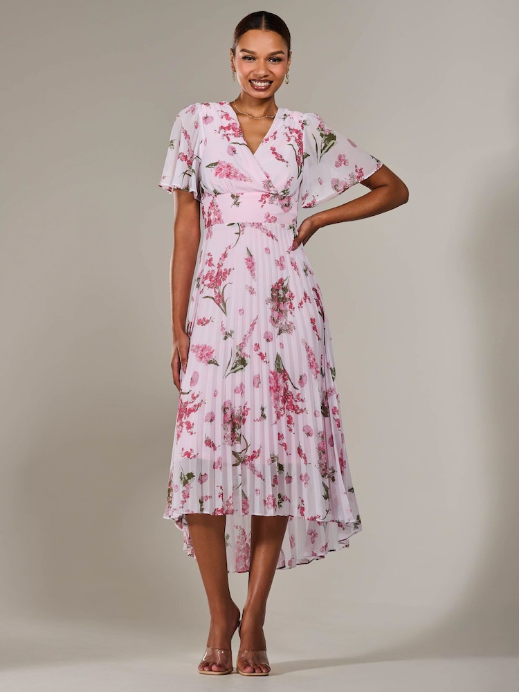 Womens Jolie Moi Natural Angel Sleeve Pleated Chiffon Maxi Dress US 8