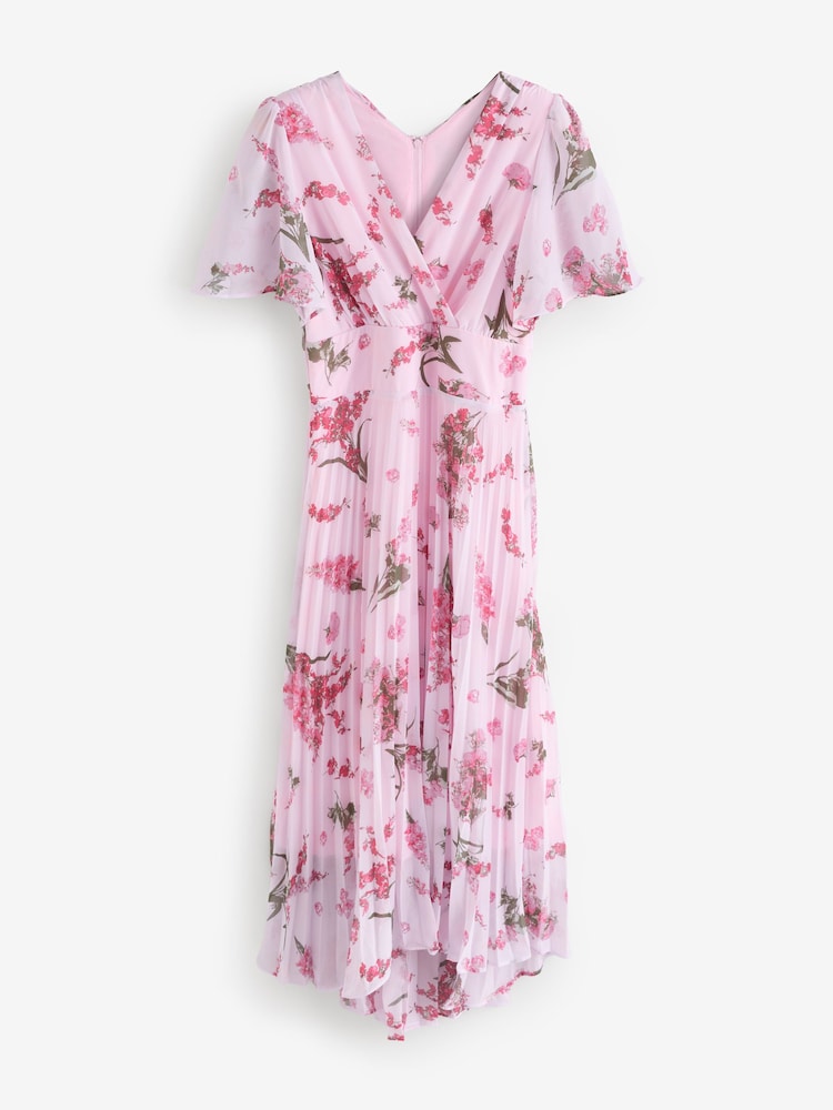 Jolie Moi Pink Angel Sleeve Pleated Chiffon Maxi Dress - Image 7 of 7