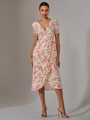 Jolie Moi Pink Printed Wrap Midmaxi Dress - Image 1 of 6