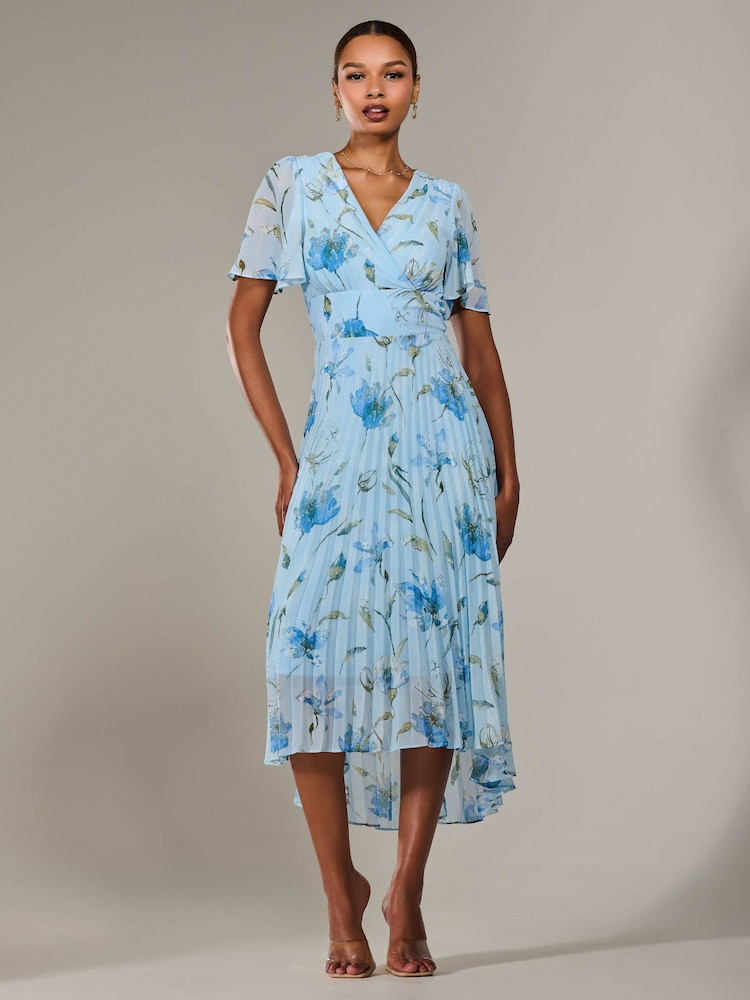 Jolie Moi Light Blue Angel Sleeve Pleated Chiffon Maxi Dress - Image 1 of 6