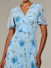 Jolie Moi Light Blue Angel Sleeve Pleated Chiffon Maxi Dress - Image 3 of 6
