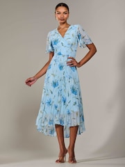 Jolie Moi Light Blue Angel Sleeve Pleated Chiffon Maxi Dress - Image 5 of 6