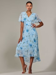 Jolie Moi Light Blue Angel Sleeve Pleated Chiffon Maxi Dress - Image 6 of 6