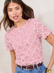 Lipsy Pink 3D Lace T-Shirt - Image 1 of 4