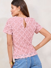 Lipsy Pink 3D Lace T-Shirt - Image 4 of 4