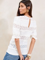 Lipsy Ivory Lace Crinkle Short Sleeve Top - Image 5 of 5
