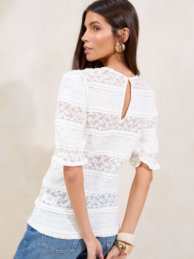 Lipsy Ivory Lace Crinkle Short Sleeve Top - Image 5 of 5