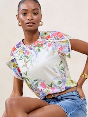 Lipsy Purple Printed Tulip Sleeve Detail T-Shirt - Image 2 of 4