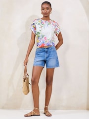 Lipsy Purple Printed Tulip Sleeve Detail T-Shirt - Image 3 of 4