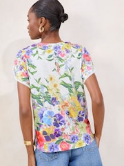 Lipsy Purple Printed Tulip Sleeve Detail T-Shirt - Image 4 of 4
