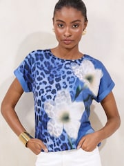 Lipsy Blue Printed Bubble Hem T-Shirt - Image 1 of 4