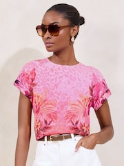 Lipsy Pink Printed Bubble Hem T-Shirt - Image 1 of 4