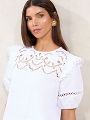 Lipsy White Broderie Puff Sleeve T-Shirt - Image 3 of 4