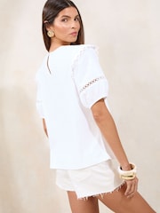 Lipsy White Broderie Puff Sleeve T-Shirt - Image 4 of 4