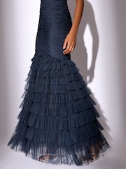 Lipsy Navy Premium Mesh Fishtail Bandeau Maxi Prom Dress - Image 2 of 5