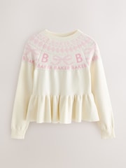 Baker by Ted Baker Cream Fairisle Pattern Knitted Peplum Hem Jumper - Image 1 of 7