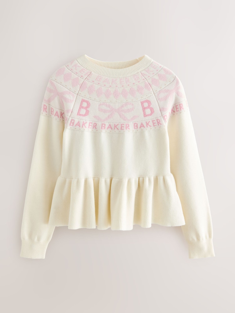 Baker by Ted Baker Cream Fairisle Pattern Knitted Peplum Hem Jumper - Image 1 of 7