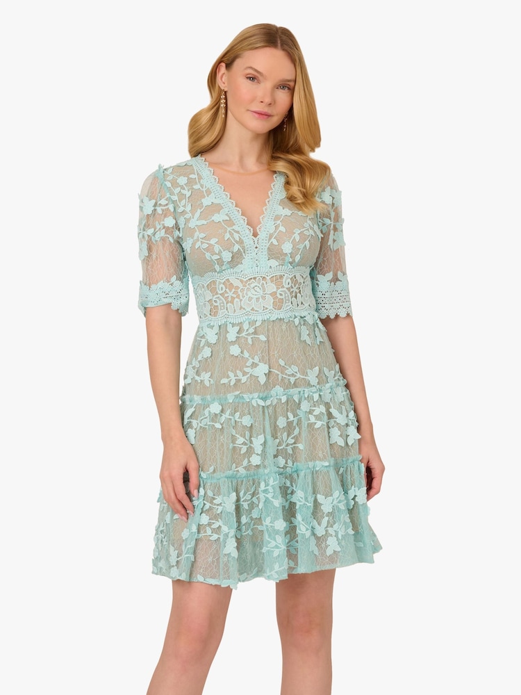 Adrianna Papell Blue Lace Embroidery Dress - Image 1 of 5