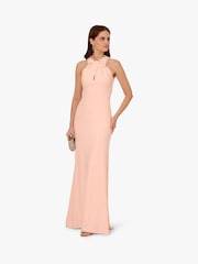 Adrianna Papell Pink Rosette Halter Crepe Gown - Image 1 of 5