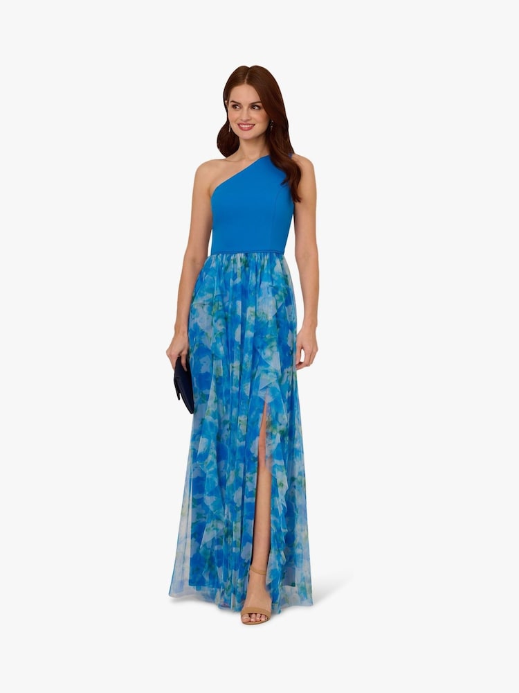 Adrianna Papell Blue Sweetpea Combo Gown - Image 1 of 5 Adrianna Papell Blue Sweetpea Combo Gown - Image 1 of 5