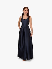 Adrianna Papell Blue Beaded Mikado Gown - Image 1 of 5