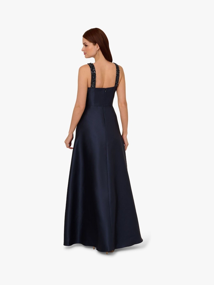 Adrianna Papell Blue Beaded Mikado Gown - Image 2 of 5