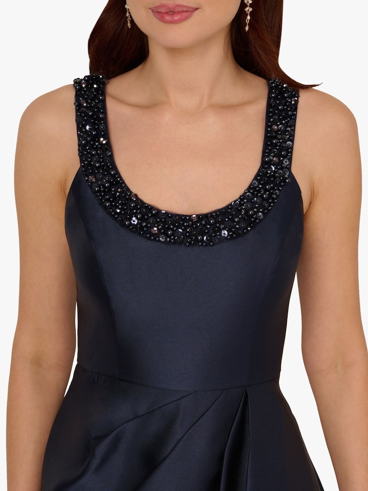 Adrianna Papell Blue Beaded Mikado Gown - Image 3 of 5