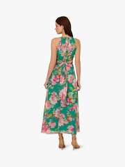 Adrianna Papell Green Floral Chiffon Halter Dress - Image 2 of 6