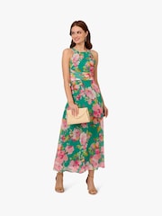 Adrianna Papell Green Floral Chiffon Halter Dress - Image 3 of 6