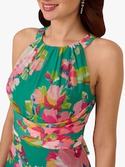 Adrianna Papell Green Floral Chiffon Halter Dress - Image 4 of 6