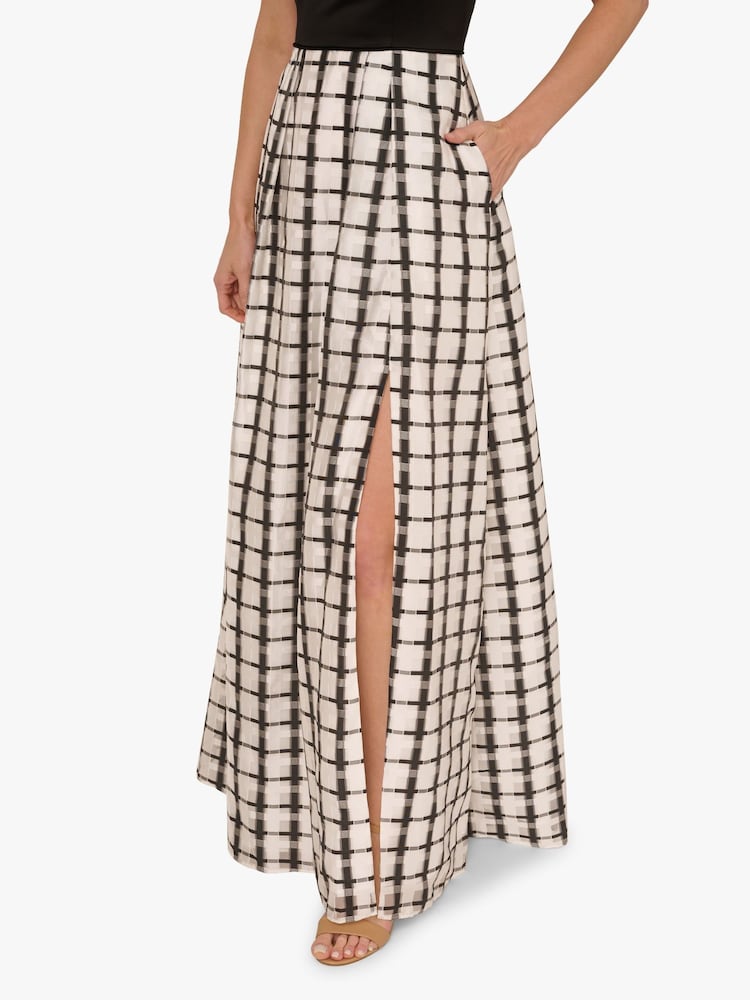 Adrianna Papell Plaid Combo Black Gown - Image 3 of 5