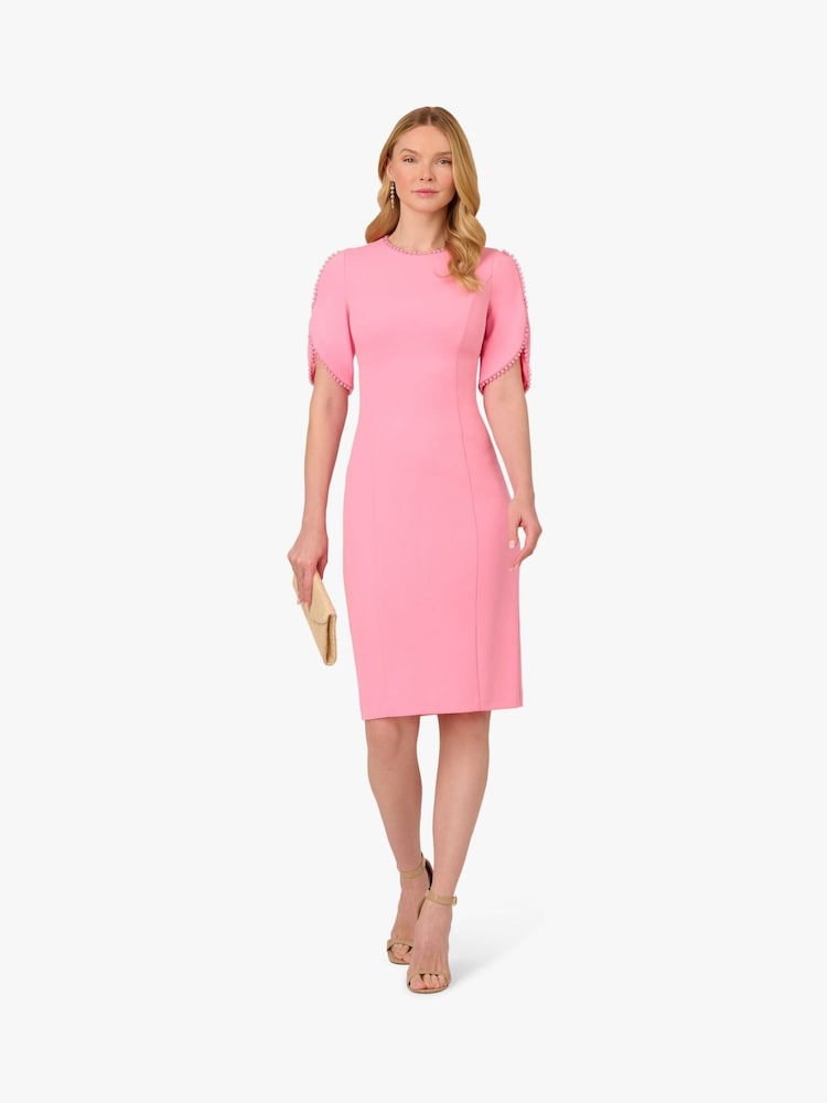 Adrianna Papell Pink Knit Crepe Pearl Midi Dress - Image 1 of 6 Adrianna Papell Pink Knit Crepe Pearl Midi Dress - Image 1 of 6