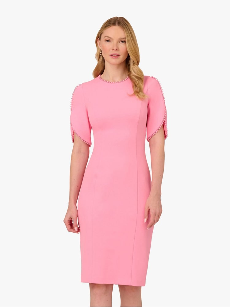 Adrianna Papell Pink Knit Crepe Pearl Midi Dress - Image 2 of 6 Adrianna Papell Pink Knit Crepe Pearl Midi Dress - Image 2 of 6