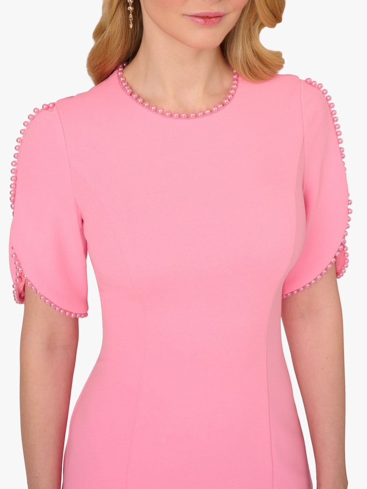 Adrianna Papell Pink Knit Crepe Pearl Midi Dress - Image 5 of 6