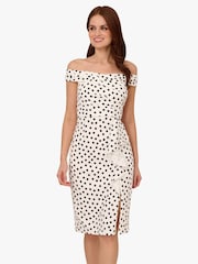 Adrianna Papell Polkadot Drape Sheath White Dress - Image 1 of 5