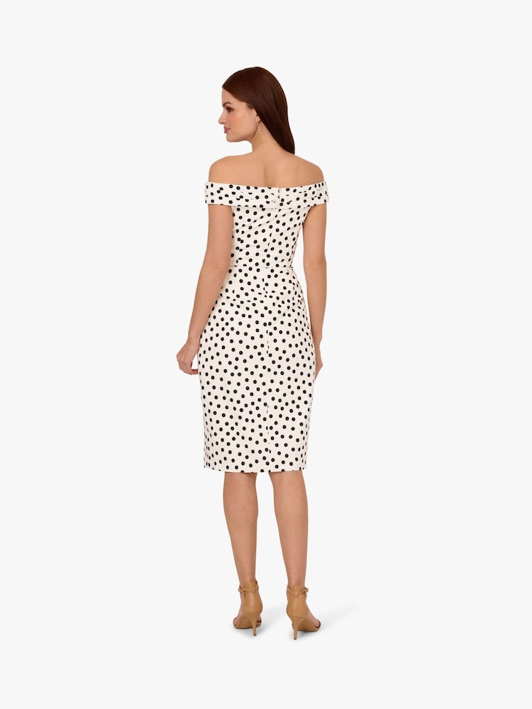Adrianna Papell Polkadot Drape Sheath White Dress - Image 2 of 5