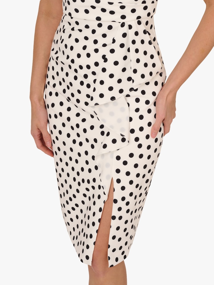 Adrianna Papell Polkadot Drape Sheath White Dress - Image 4 of 5