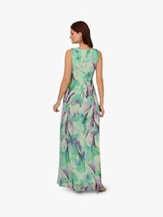 Adrianna Papell Green Draped Floral Chiffon Gown - Image 2 of 5