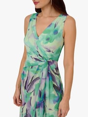 Adrianna Papell Green Draped Floral Chiffon Gown - Image 3 of 5