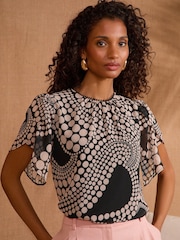 Love & Roses White Spot Short Sleeve Blouse - Image 1 of 4