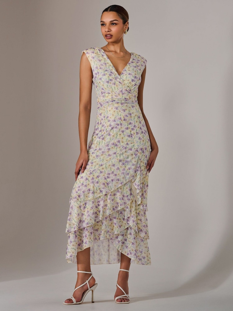 Jolie Moi Purple Sleeveless Ruffle Midi Dress - Image 1 of 6 Jolie Moi Purple Sleeveless Ruffle Midi Dress - Image 1 of 6