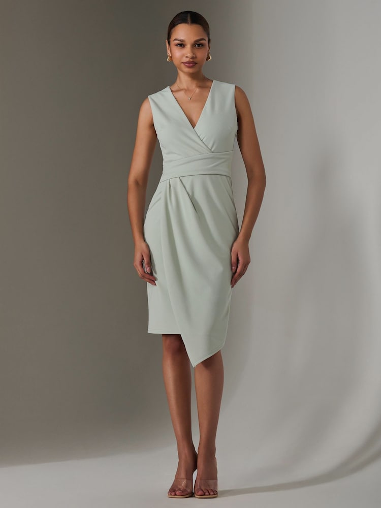 Jolie Moi Green Sleeveless Wrap Front Midi Dress - Image 4 of 6