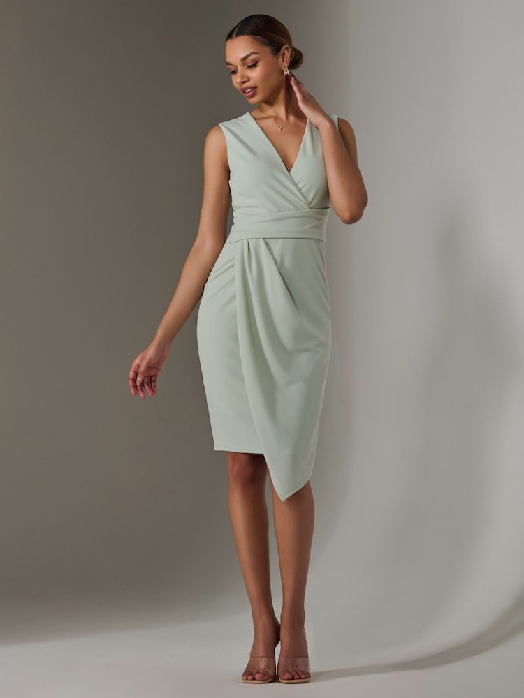 Jolie Moi Green Sleeveless Wrap Front Midi Dress - Image 5 of 6