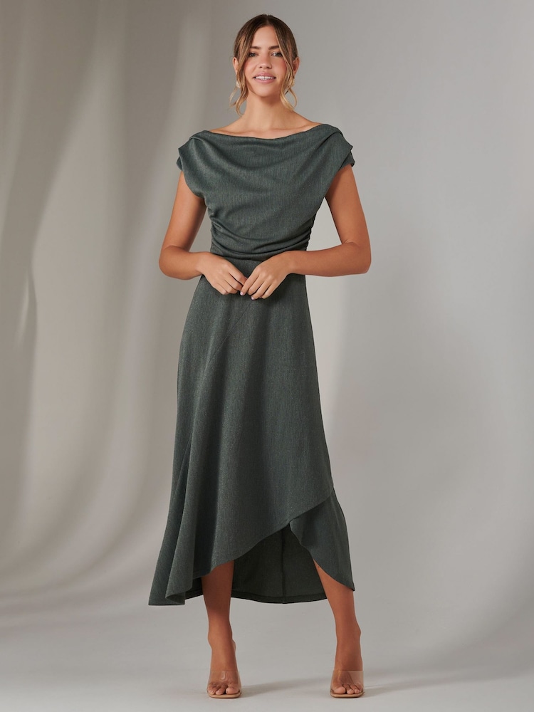 Jolie Moi Green Asymmetric Drape Midi Dress - Image 6 of 6