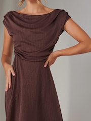 Jolie Moi Brown Asymmetric Drape Midi Dress - Image 3 of 6