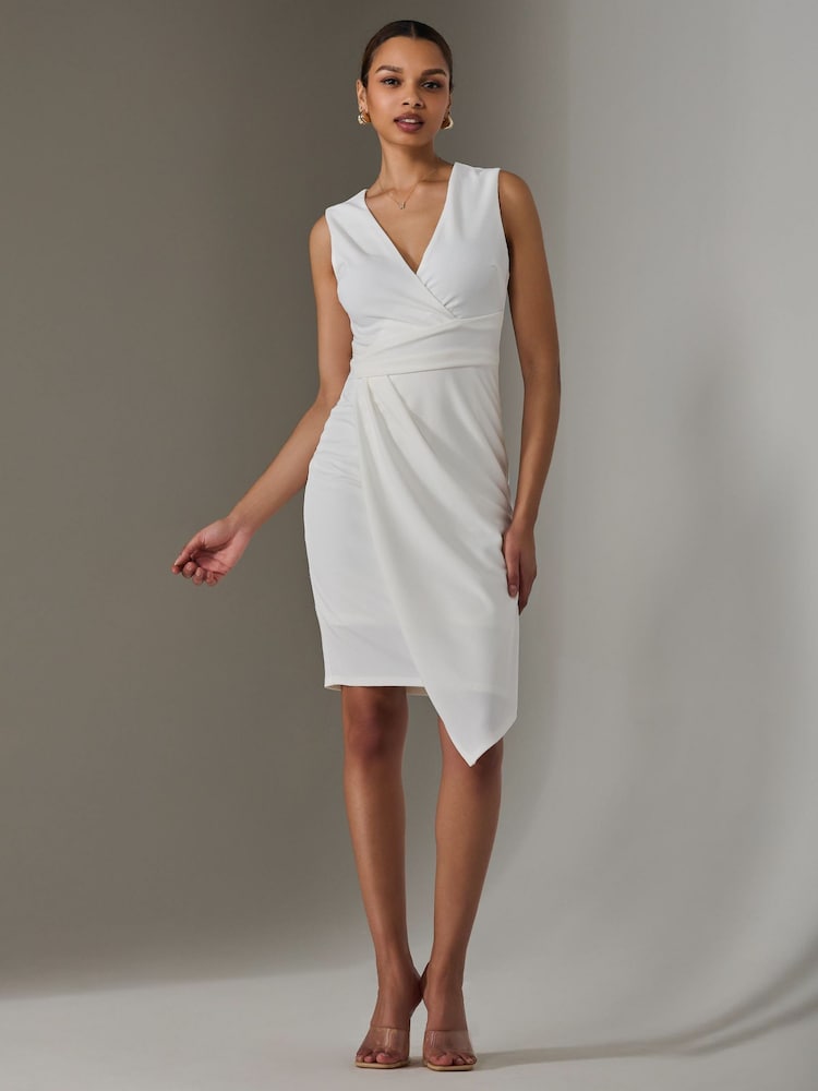 Jolie Moi White Sleeveless Wrap Front Midi Dress - Image 4 of 6