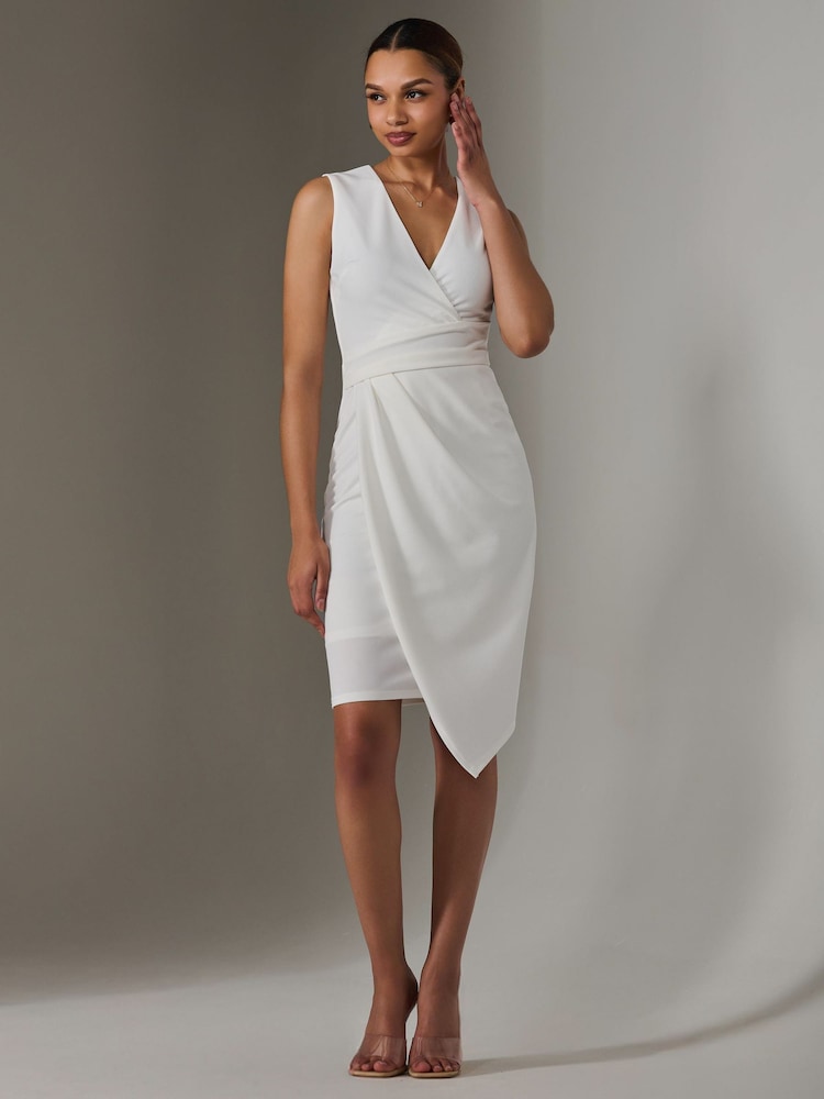 Jolie Moi White Sleeveless Wrap Front Midi Dress - Image 6 of 6