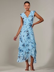 Jolie Moi Blue Sleeveless Ruffle Midi Dress - Image 1 of 6