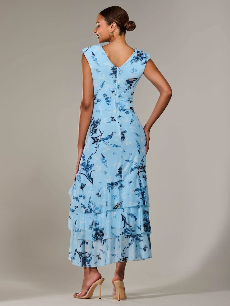 Jolie Moi Blue Sleeveless Ruffle Midi Dress - Image 2 of 6