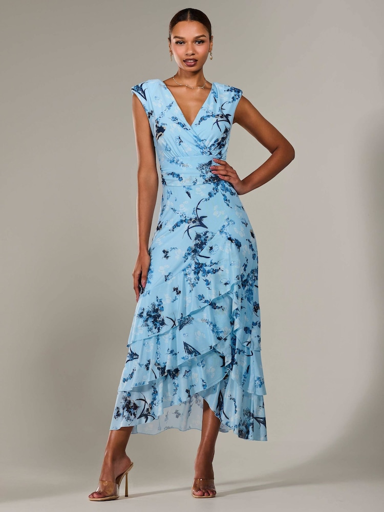 Jolie Moi Blue Sleeveless Ruffle Midi Dress - Image 6 of 6